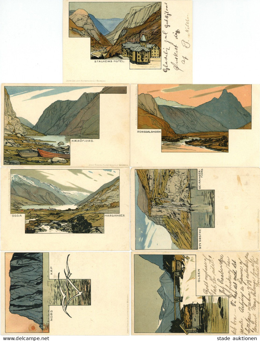 Jugendstil NORWEGEN Serie Von 7 Ansichtskarten John Griegs Kunstanstalt, Bergen In Unterschiedlicher Erhaltung Art Nouve - Other & Unclassified