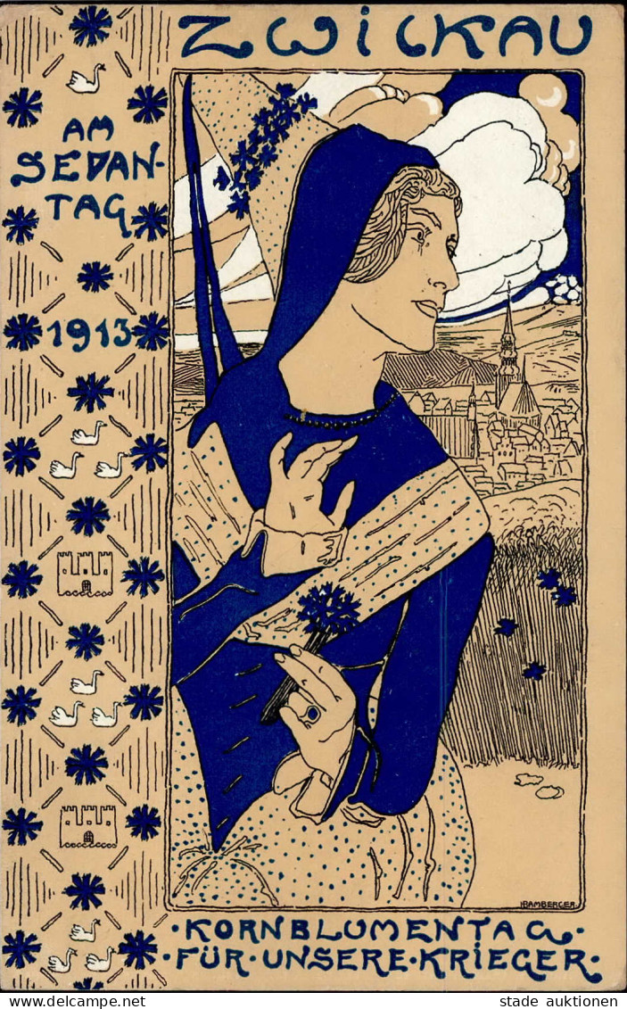 BAMBERGER H. - KORNBLUMENTAG ZWICKAU 1913 Dekorative Künstlerkarte I - Other & Unclassified