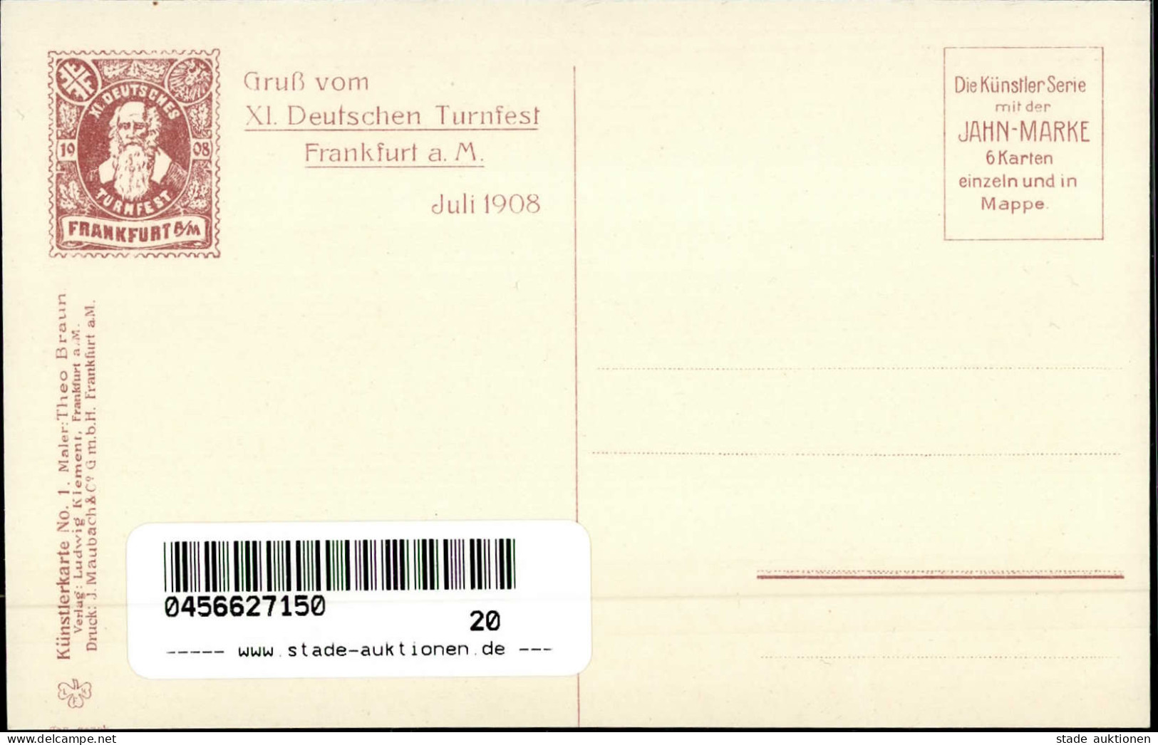 BRAUN, TH. - FRANKFURT/Main XI.DEUTSCHES TURNFEST 1908 Künstlerkarte No. 1 I - Altri & Non Classificati