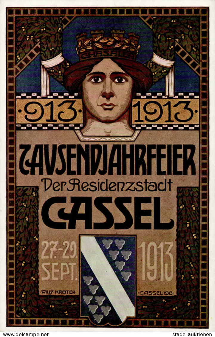 KREITER,Willy - KASSEL Jubiläums-Postkarte TAUSENDJAHRFEIER STADT CASSEL 1913 I - Autres & Non Classés