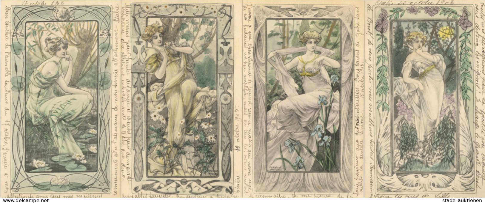 Pinkawa, Anton Lot Mit 4 Künstlerkarten Jugendstil Frauen I-II Art Nouveau Femmes - Andere & Zonder Classificatie