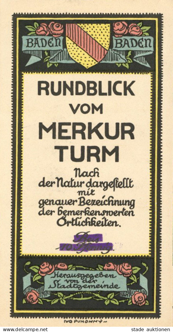 Puhonny, Ivo Faltplan Rundblick Vom Merkur Turm Hrsg. Stadtgemeinde Baden-Baden I-II - Sonstige & Ohne Zuordnung