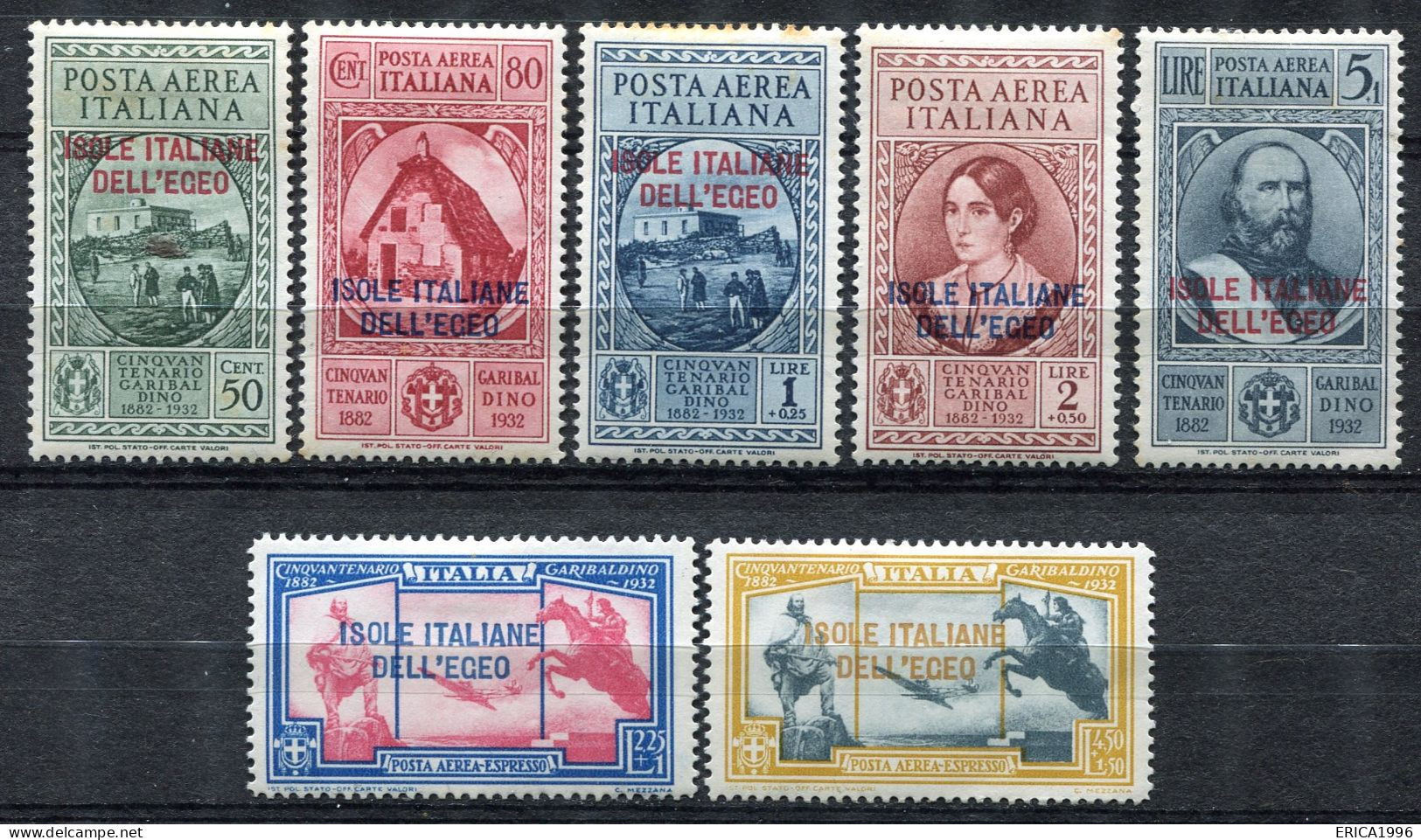 Z3686 ITALIA COLONIE ISOLE DELL'EGEO 1932 Garibaldi, Posta Aerea, MH*, Serie Completa, Valore Catalogo Sassone € 1000, 1 - Aegean