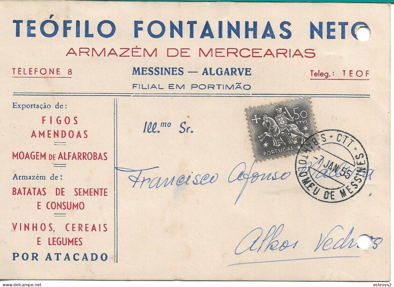 Portugal , 1955 , TEÓFILO FONTAINHAS NETO , Grocery Store  , S. BARTOLOMEU DE MESSINES  , Algarve - Portugal