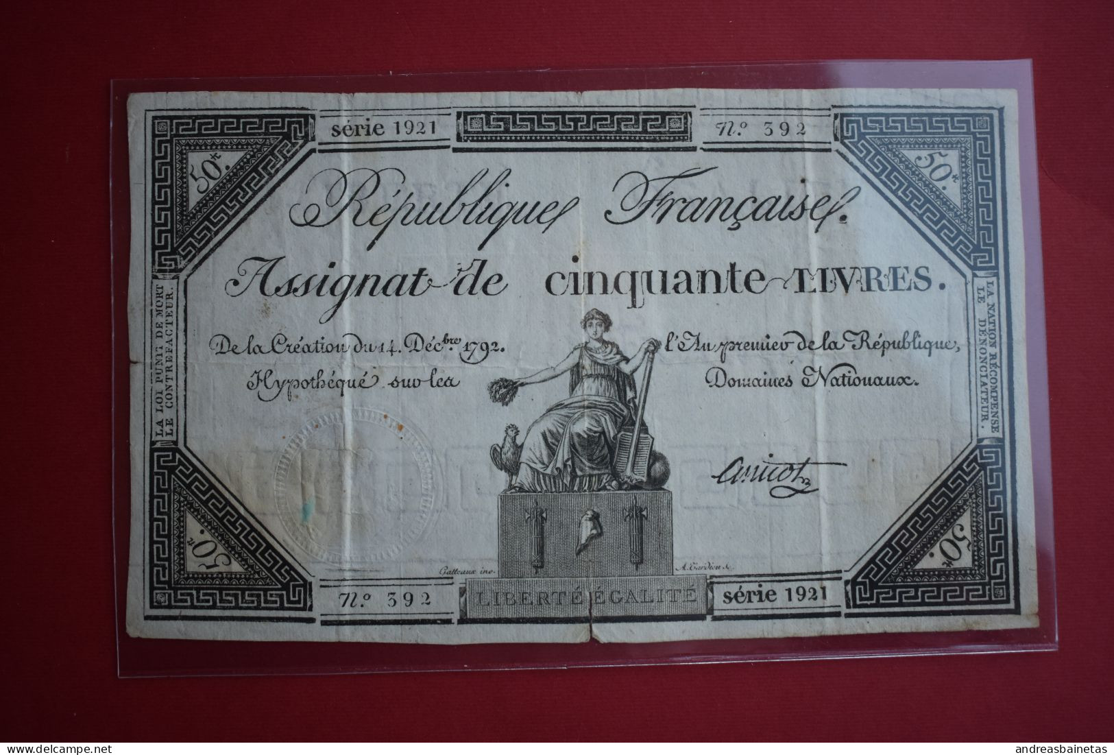 Banknotes France 50 Livres Assignat 1792 P# A72, Lafaurie# 164 - Assignats