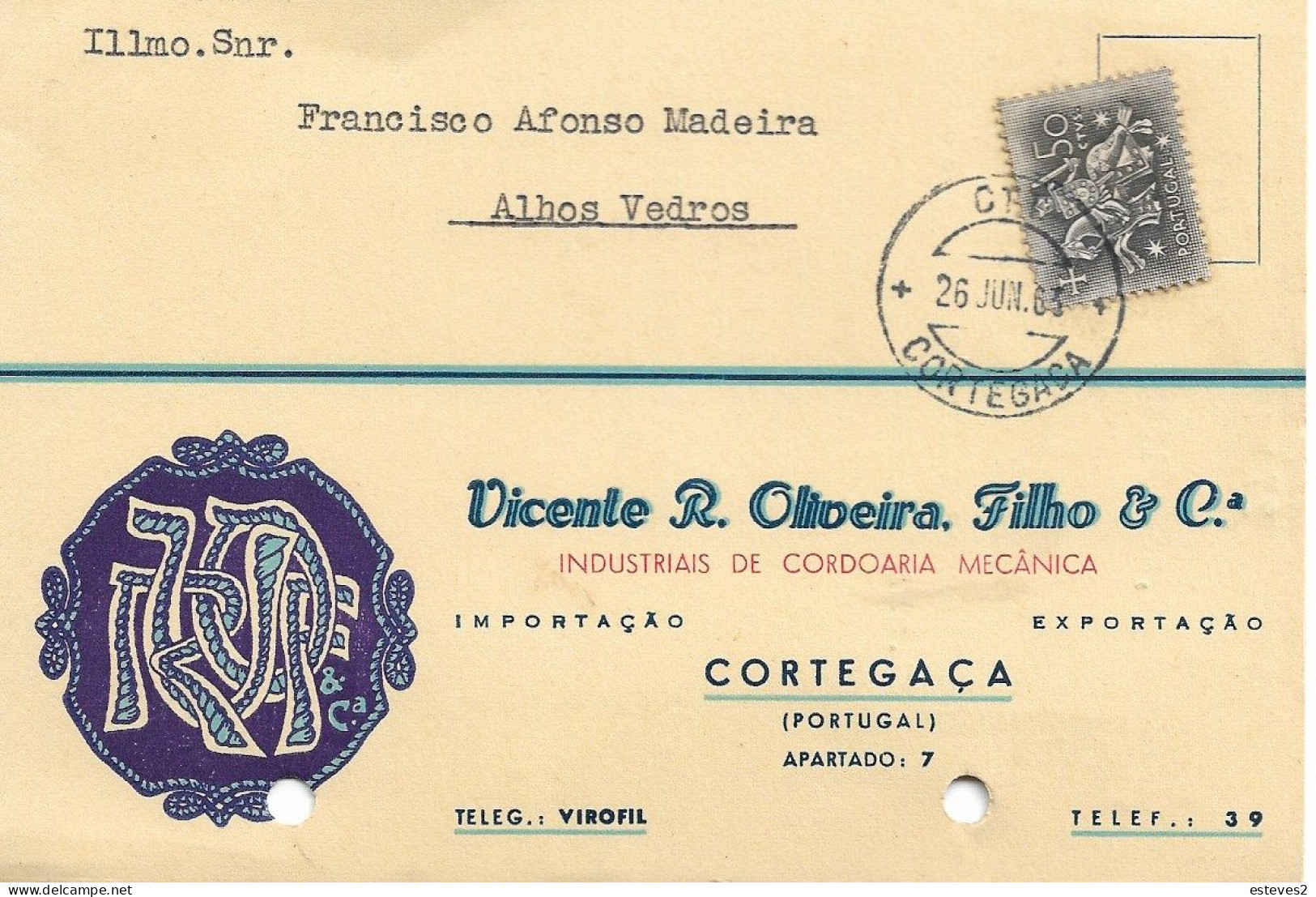 Portugal , 1963 , VICENTE R. OLIVEIRA FILHO & Cª, Cordage  , CORTEGAÇA , Commercial Postcard - Portugal