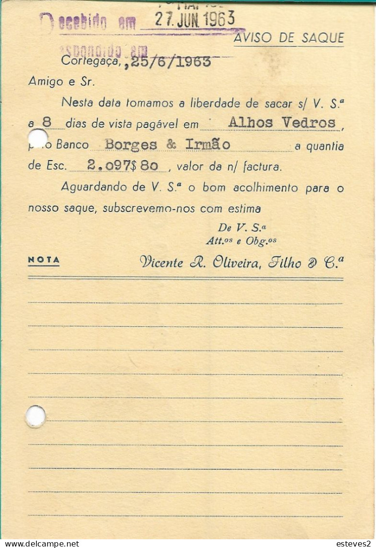 Portugal , 1963 , VICENTE R. OLIVEIRA FILHO & Cª, Cordage  , CORTEGAÇA , Commercial Postcard - Portugal