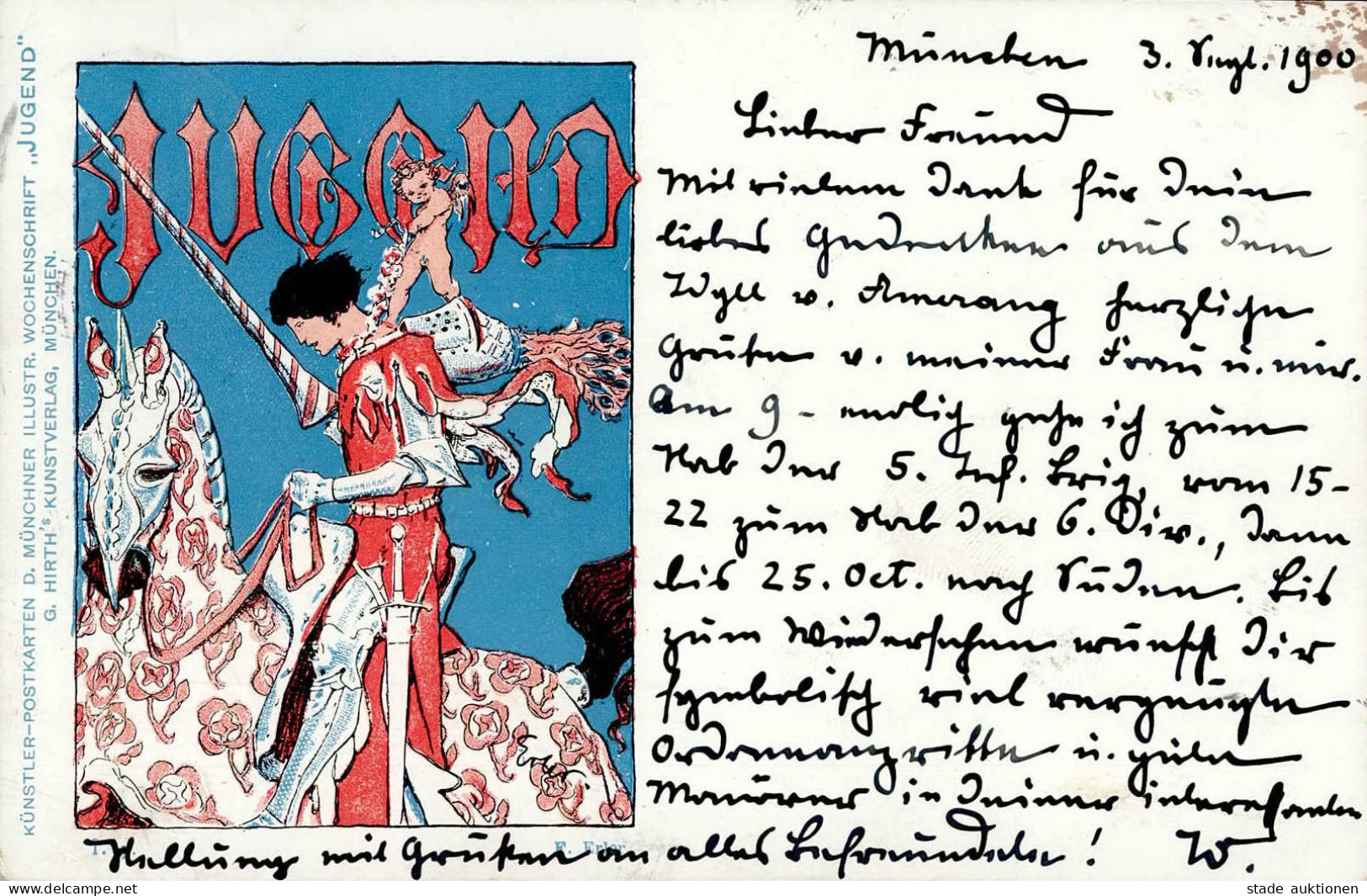 G. Hirth Verlag München Jugend Erler Künstler-Karte Der Wochenschrift Jugend Verlag Hirth 1900 I-II (fleckig) - Unclassified