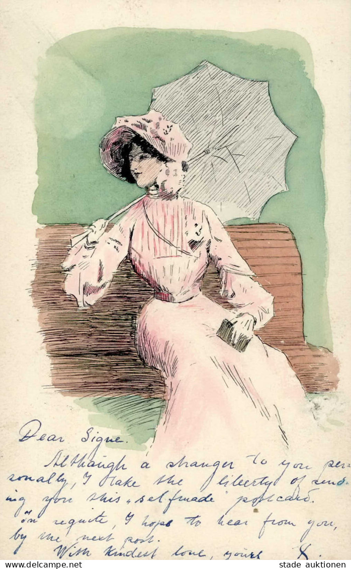 Handgemalt Dame Mit Hut 1904 I-II Peint à La Main - Sonstige & Ohne Zuordnung