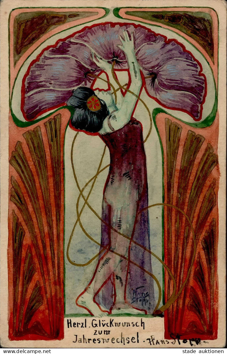 Handgemalt Jugendstil Neujahr I-II Art Nouveau Peint à La Main Bonne Annee - Autres & Non Classés