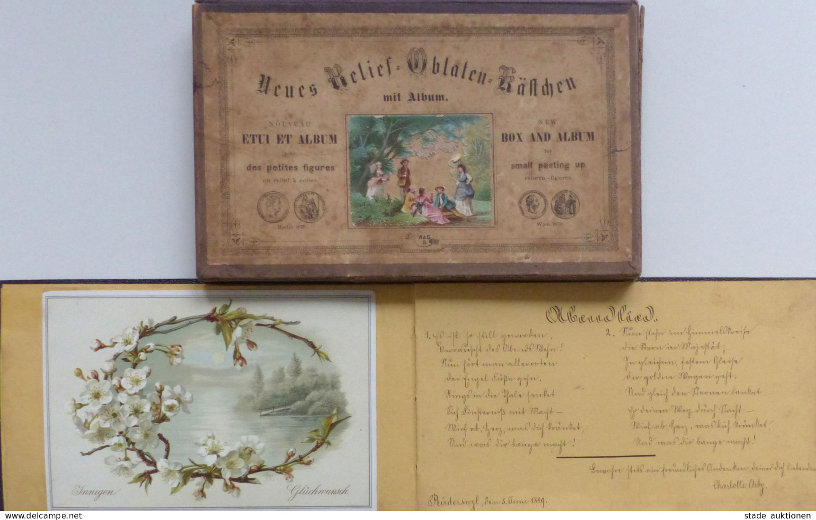 Poesie / Liebe Album Mit 9 Eintragungen Beginn 1889-1891 In Einer Originalen Relief-Oblaten-Schachtel Von 1879 II - Non Classés