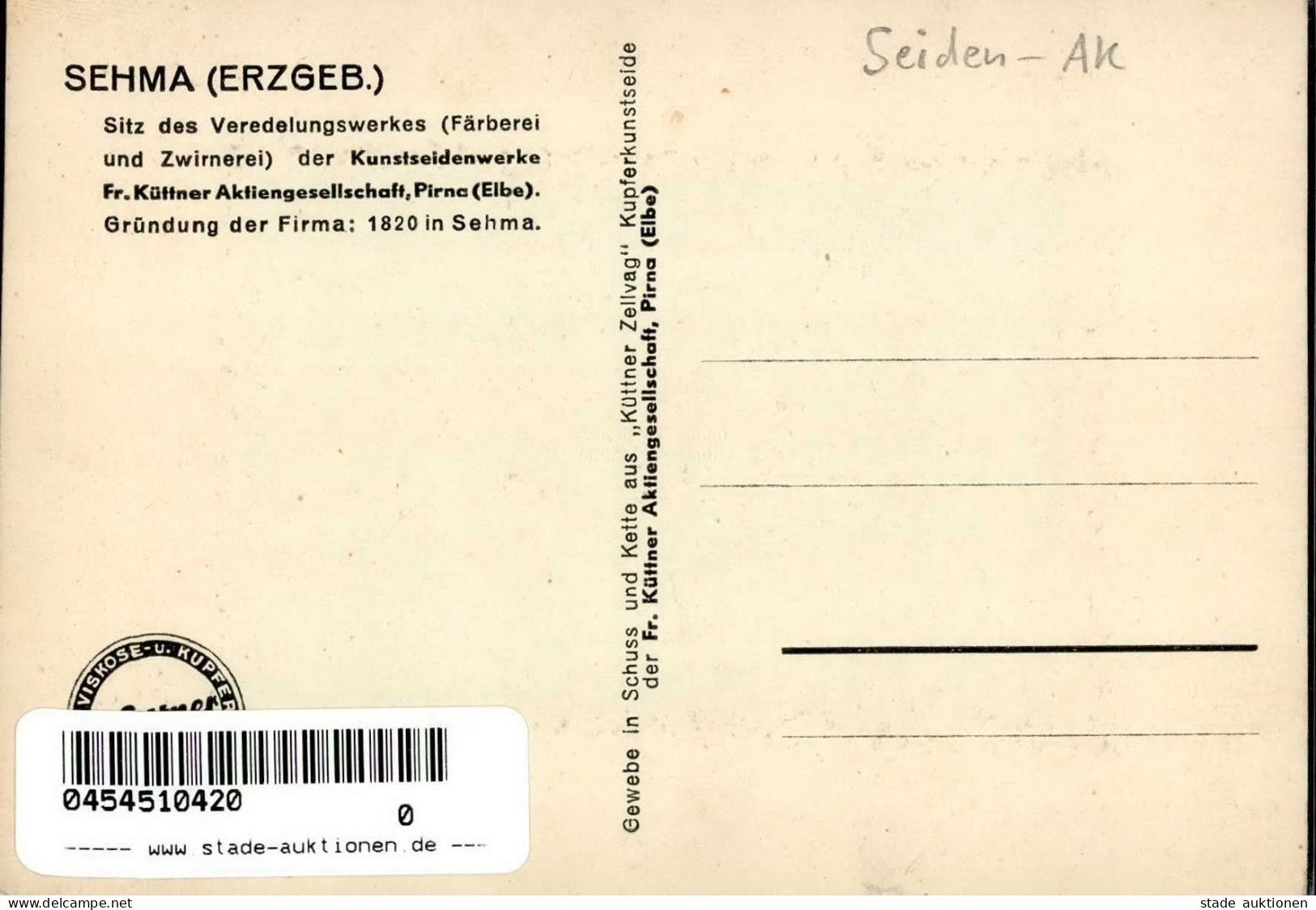 SEIDENKARTE - SEHMA Erzgeb. I - Other & Unclassified