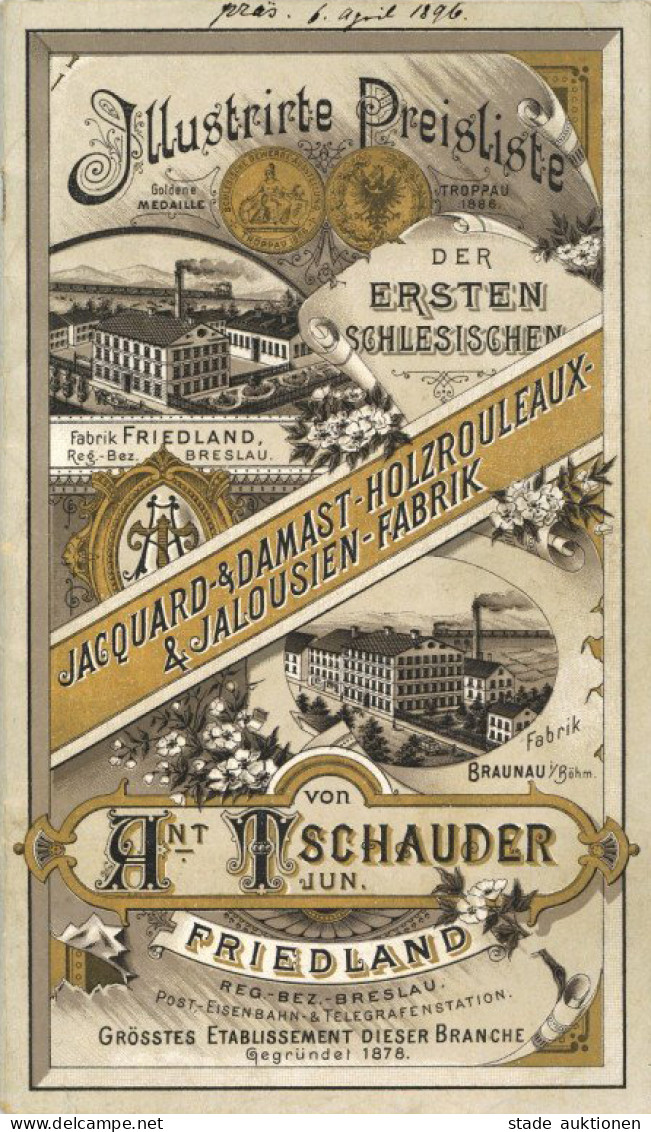 Werbung Illustrierte Preisliste Der 1. Schlesischen Jalousien-Fabrik Von. Ant. Tschauder Jun. Friedland 1896, Sehr Gut E - Werbepostkarten