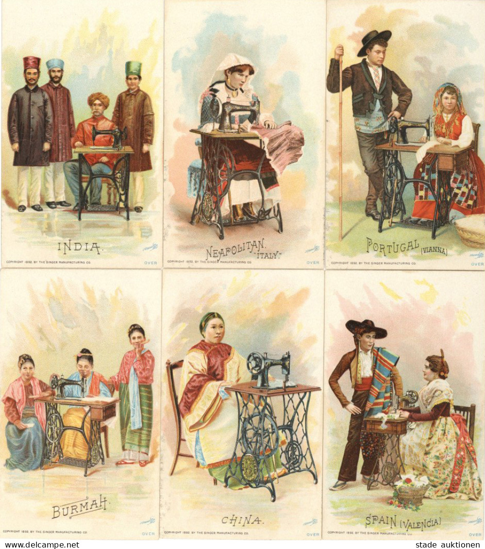 Singer Nähmaschinen Lot Mit 36 Sammelkarten Costumes Of All Nations Souvenit Von Der Worlds Columbian Exposition 1893 - Werbepostkarten