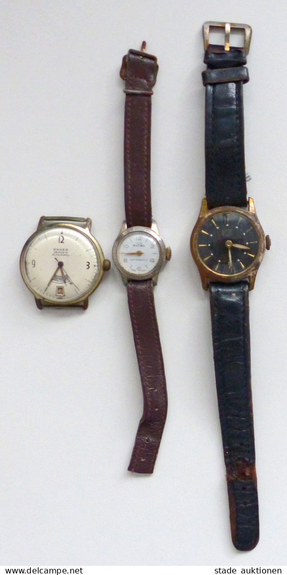 Uhren Lot Mit 3 Vintage-Uhren Dabei Anker 25 Rubis Automatic, UMF Ruhla Und Buhler Antimagnetic In Unterschiedlicher Erh - Photographie