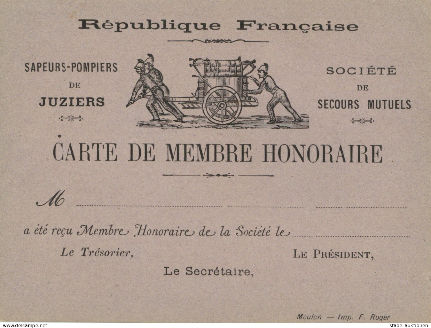 Feuerwehr Frankreich Carte De Membre Honoraire I-II Pompiers - Feuerwehr