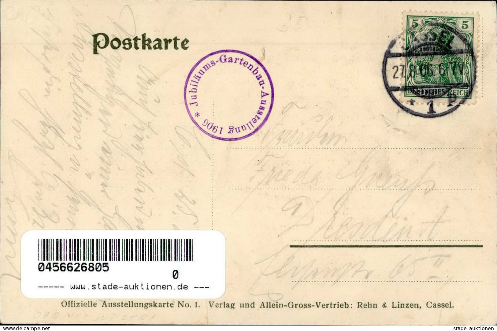 Landwirtschaft - GARTENBAU-AUSSTELLUNG CASSEL 1906 Offiz. Ausstellungskarte No. 1 Ecke Gestoßen I-II Paysans - Sonstige & Ohne Zuordnung