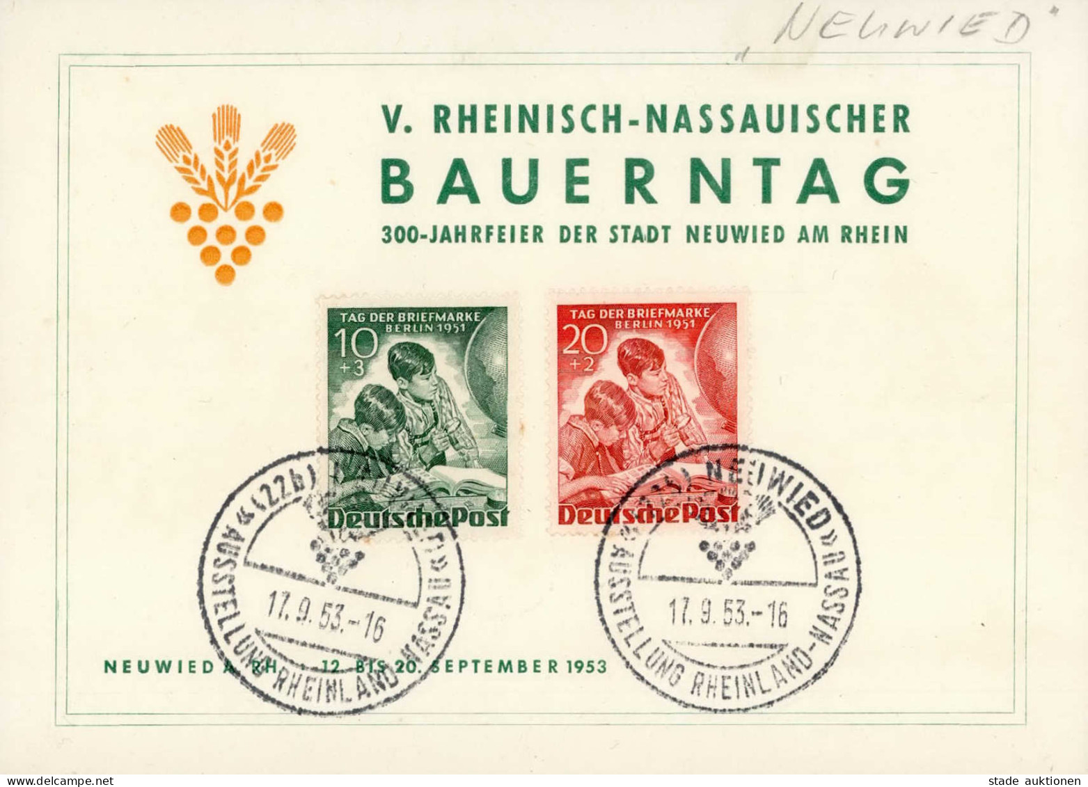 Landwirtschaft - V.RHEINISCH-NASSAU. BAUERNTAG NEUWIED 1953 Mit S-o Auf Berlin 80-81 I Paysans - Autres & Non Classés