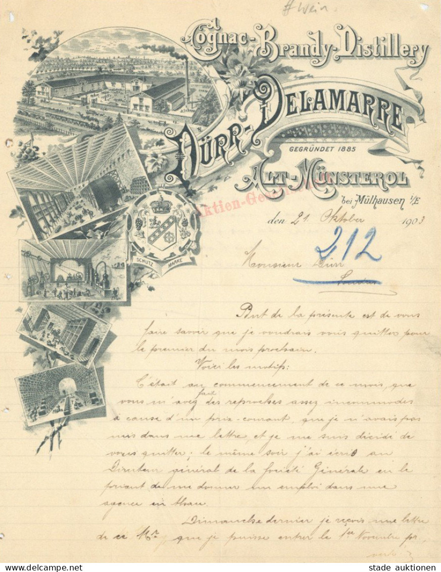 Wein Altmünsterol Dürr-Delamarre Brief Von 1903 I.II (gelocht) Vigne - Otros & Sin Clasificación