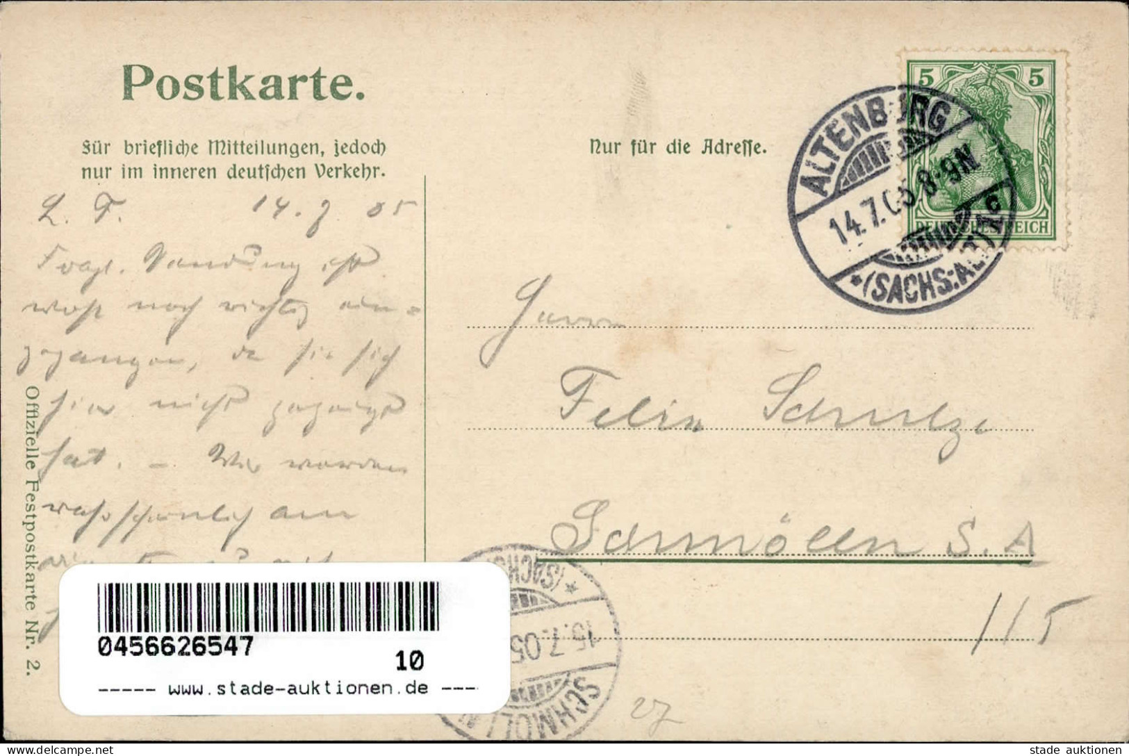 ALTENBURG - Gruß Vom 8.Thür.KREISTURNFEST 1905 Offiz. Festpostkarte No. 2 I-II - Ausstellungen