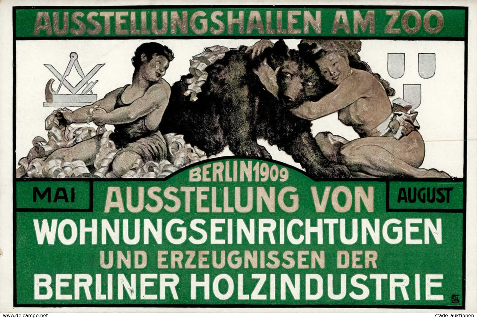 BERLIN - BERLINER HOLZINDUSTRIE-AUSSTELLUNG Ausstellungshallen Am Zoo 1909 Sign. Künstlerkarte I - Expositions