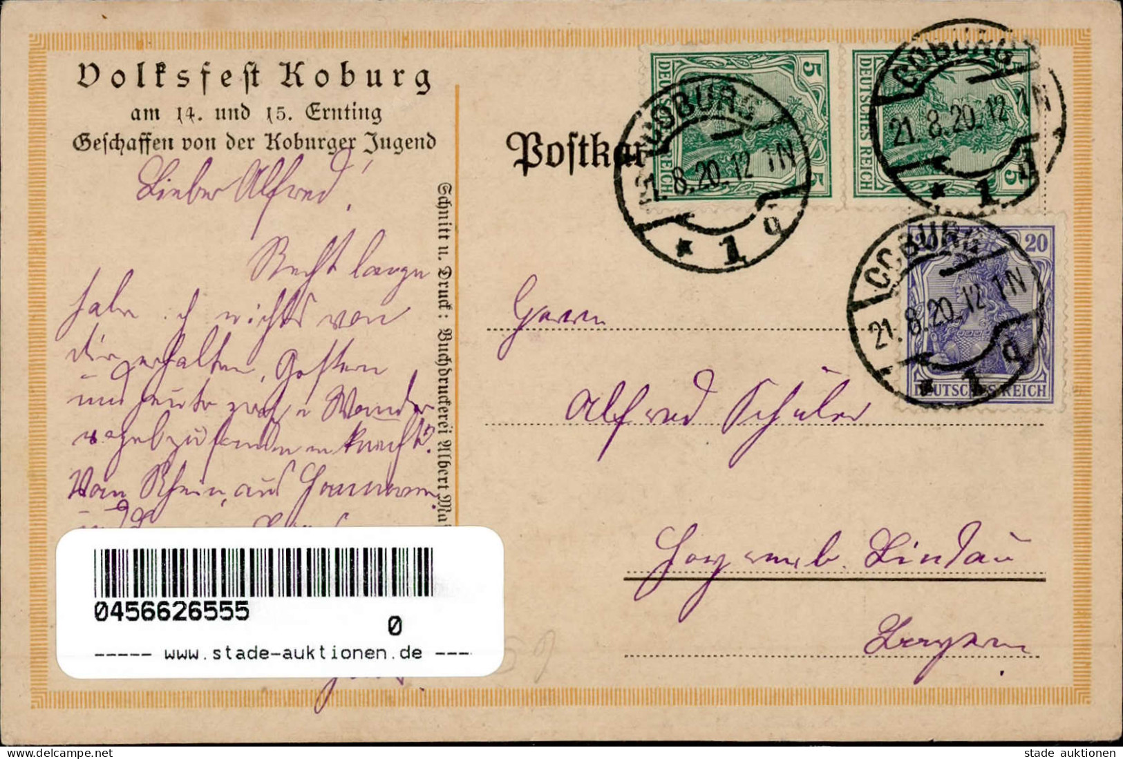 COBURG - VOLKSFEST KOBURG 1920 Künstlerkarte Sign. Ernst Maschke I-II - Expositions