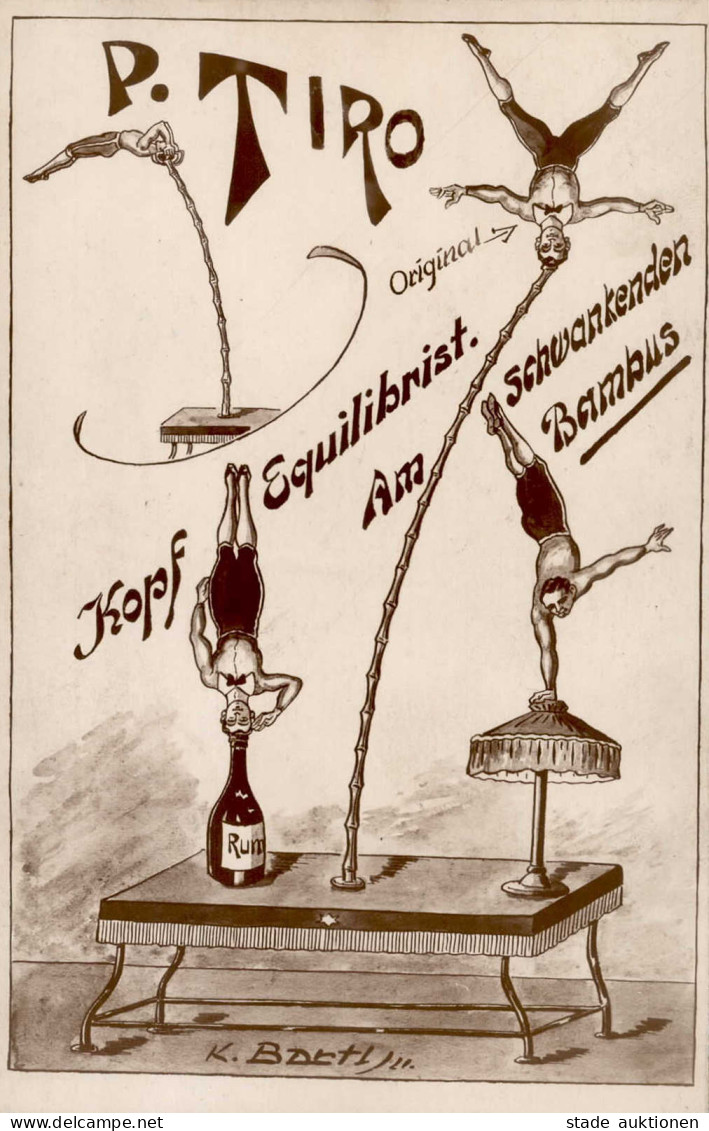 Zirkus Tiro, P. Am Schwankenden Bambus Sign. Bartl, K. I-II - Circus