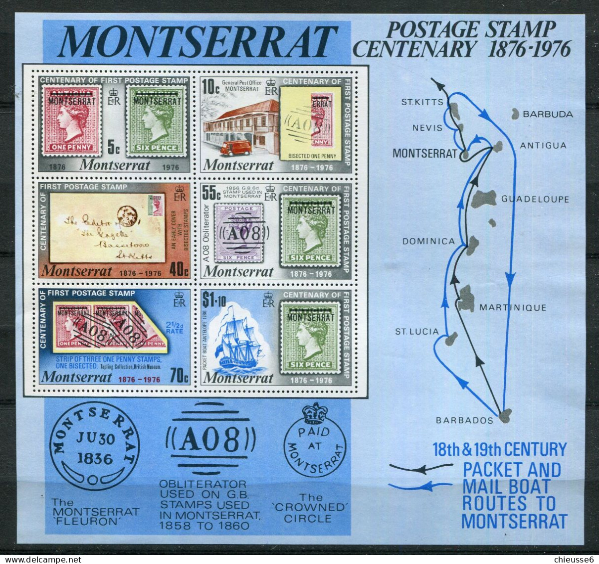 Montserrat  ** N° 328 à 333 - Bloc 9 -  - Centenaire Du Timbres De Montserrat - Montserrat
