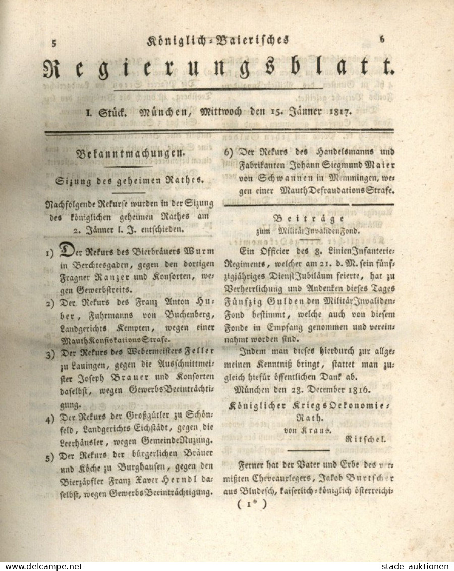 Buch Königl.-Baierisches Regierungsblatt 1817 München, 1033 S. II - Livres Anciens