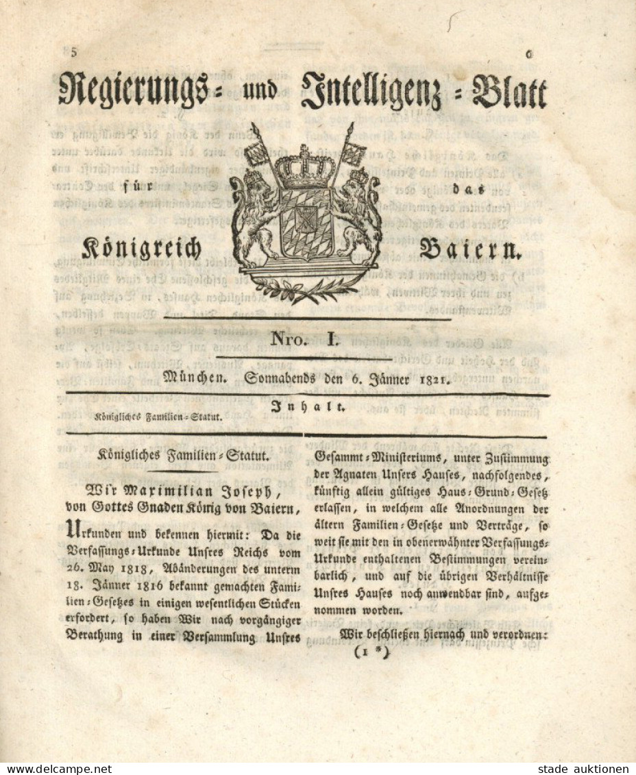 Buch Regierungs- Und Intelligenz-Blatt Für Das Königreich Baiern München 1821, 1026 S. II - Alte Bücher