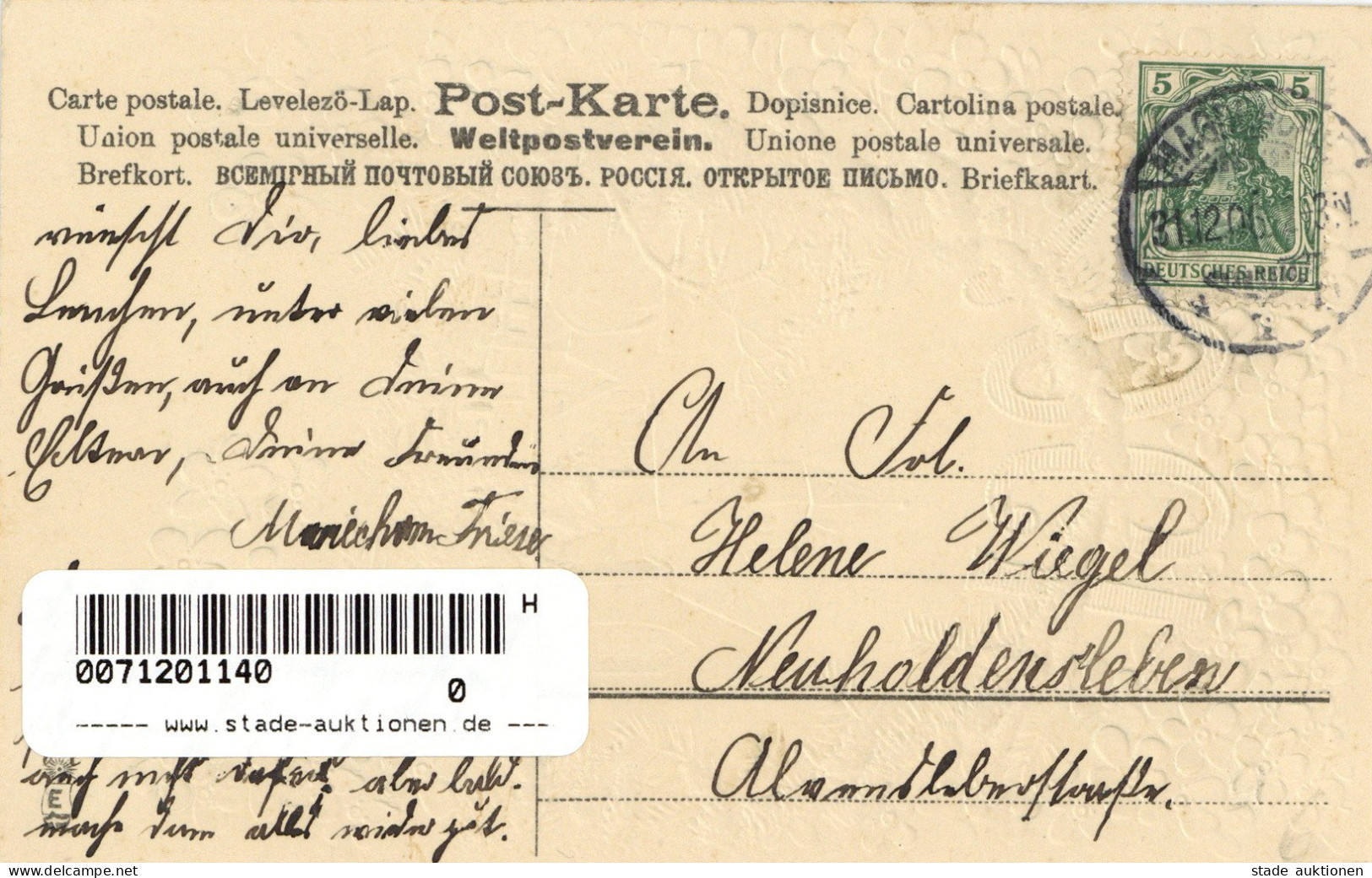 Jahreszahlen Neujahr 1907 Prägekarte I-II Bonne Annee - Other & Unclassified