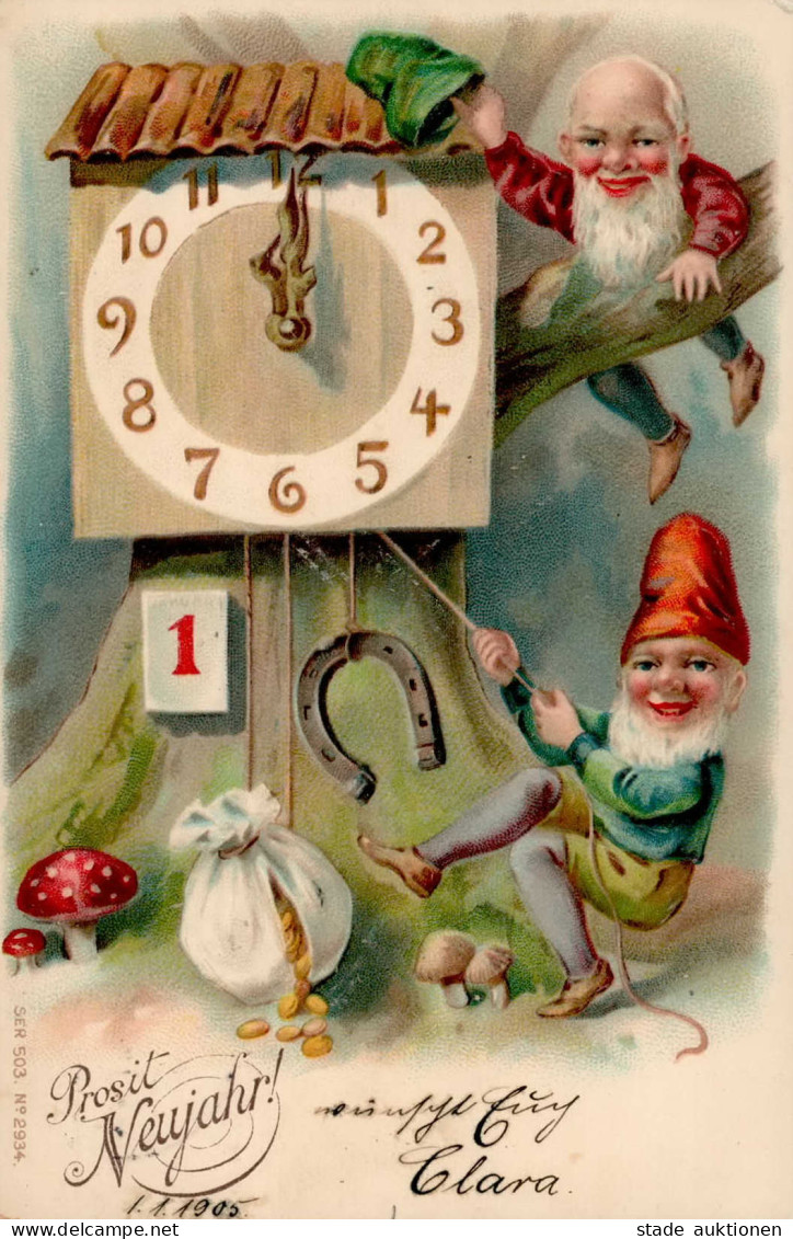 Zwerg Neujahr Prägekarte 1905 I-II (Marke Entfernt) Bonne Annee Lutin - Neujahr