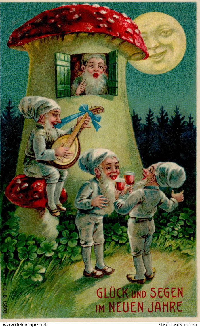 Zwerg Neujahr Prägekarte I-II Bonne Annee Lutin - New Year