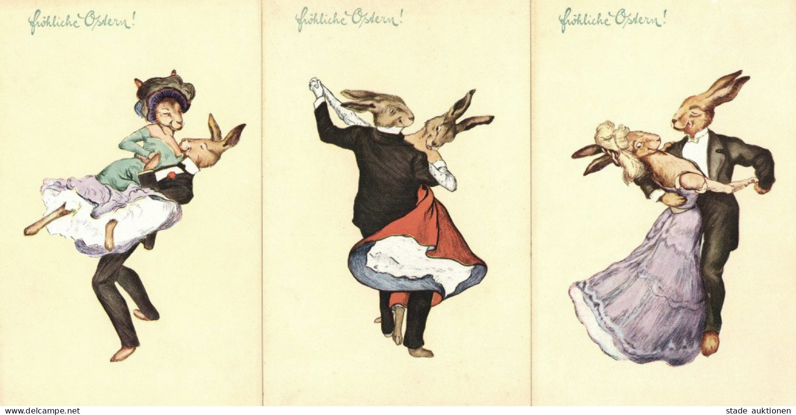 Ostern Lot Mit 3 Ansichtskarten Osterhasen Vermenschlicht I-II Paques - Ostern