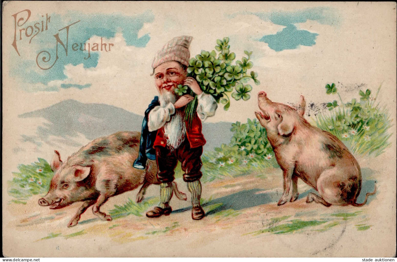 Neujahr Zwerg Schwein Prägekarte I-II Bonne Annee Cochon Lutin - New Year