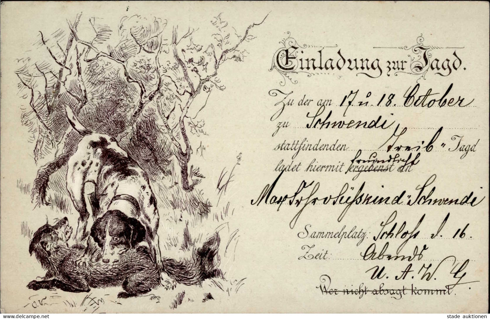 Jagd Einladung Schwendi 1907 I-II Chasse - Other & Unclassified