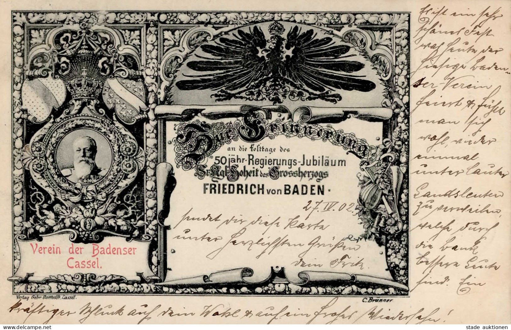 Adel Baden 50 Jähriges Regierungs-Jubiläum Von Großherzog Friedrich Sign. Brünner, C. I-II - Königshäuser