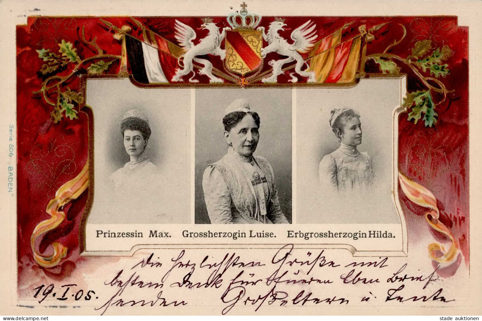 Adel Baden Großherzogin Luise Erbgroßherzogin Hilda Und Prinzessin Max. Prägekarte 1905 I-II - Royal Families