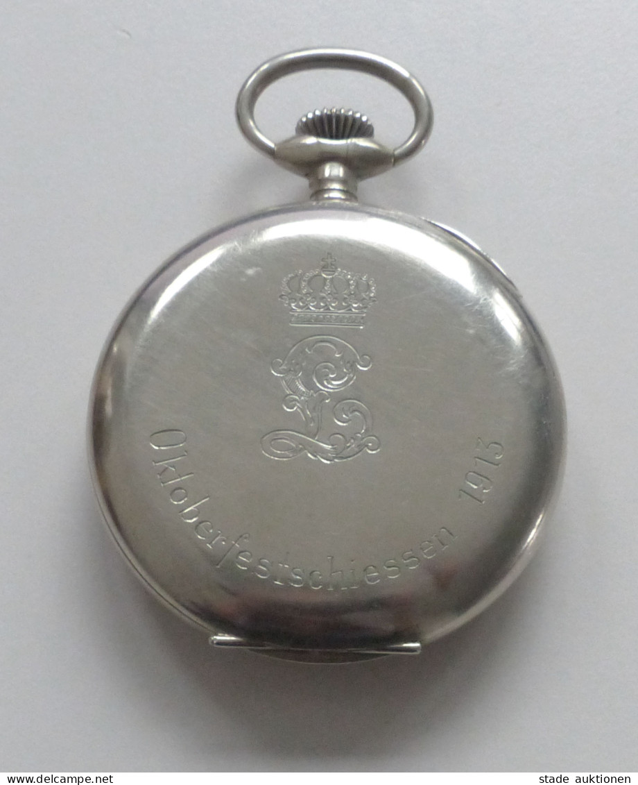 Adel Bayern Große Regulateur Taschenuhr. Rückseitig Gravur Oktoberfestschießen 1913 Und Monogramm König Ludwig III. Uhr  - Familias Reales