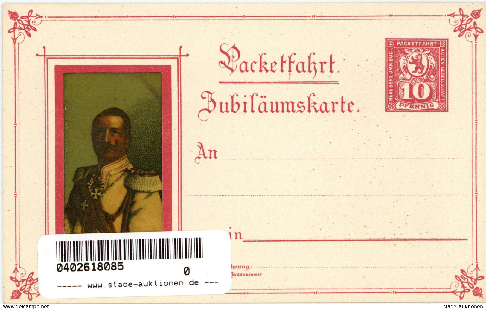 Kaiser Wilhelm II. Diaphanie-AK 1898 Packetfahrt Private Stadtpost Berlin I-II - Royal Families