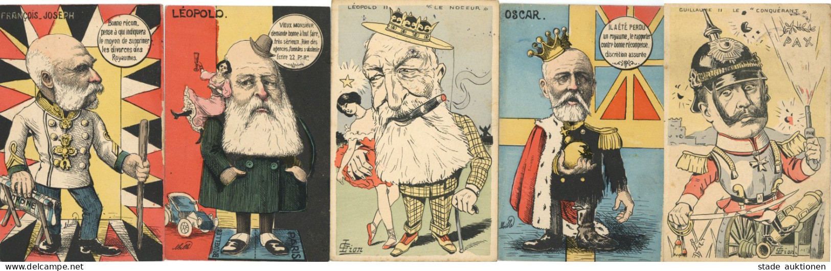 Adel Lot Mit 5 Künstlerkarten Karikaturen Frankreich I-II - Königshäuser