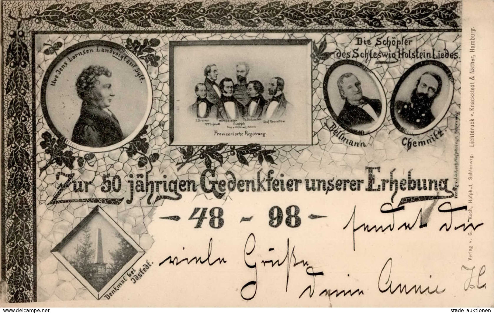 Schleswig-Holstein 50jährige Gedenkfeier Zur Erhebung 1898 Befördert Mit Privater Stadtpost Mercur Flensburg I-II - Ohne Zuordnung
