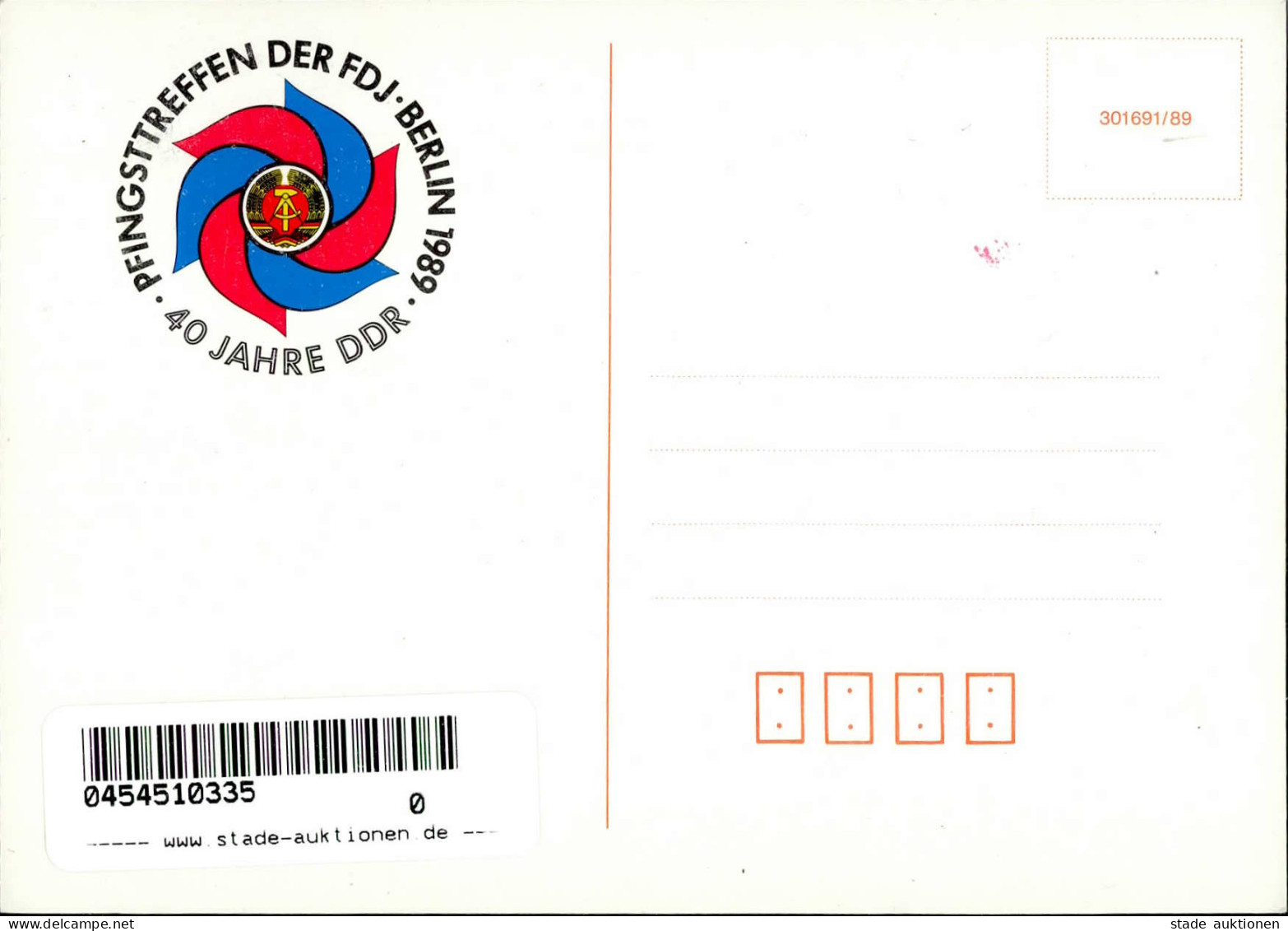 DDR - Prop-Ak PFINGSTTREFFEN Der FDJ BERLIN 1989 I - Ohne Zuordnung