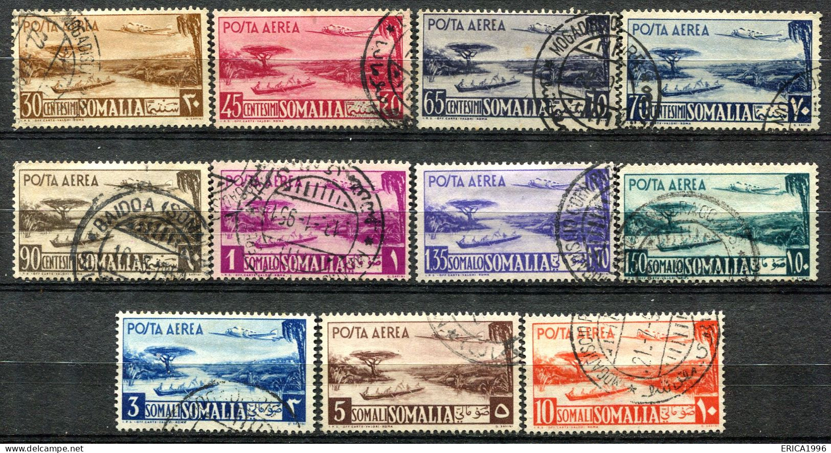 Z3688 SOMALIA AFIS 1950-51 Aereo E Veduta, Serie Completa Usata, Valore Catalogo Sassone € 400, Ottime Condizioni - Somalië (AFIS)