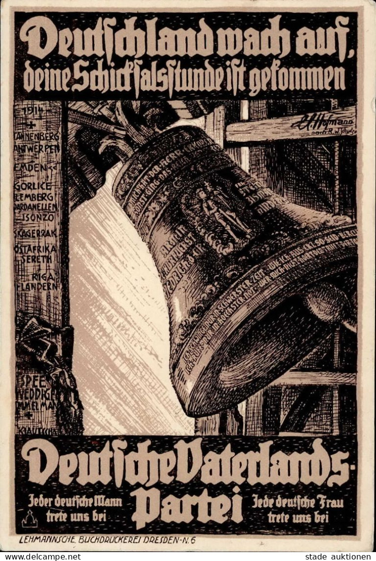 Propaganda WK I Deutsche Vaterlands-Partei 1918 Künstlerkarte I-II - Autres & Non Classés