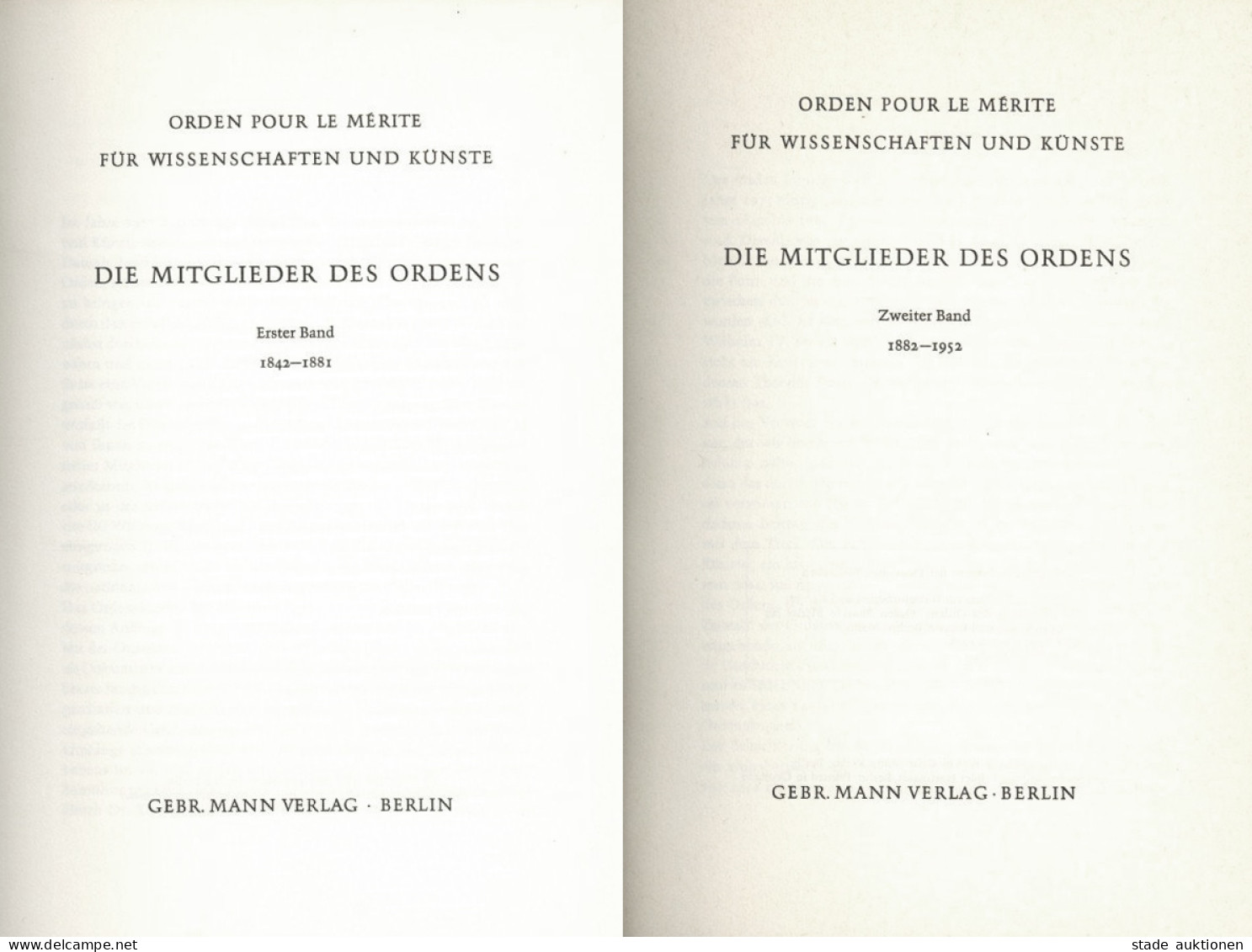 Buch WK I Pour Le Merite Lot Mit 2 Büchern Für Wissenschaften Und Künste Die Mitglieder Des Ordens 1. Und 2. Band 1975 U - Autres & Non Classés