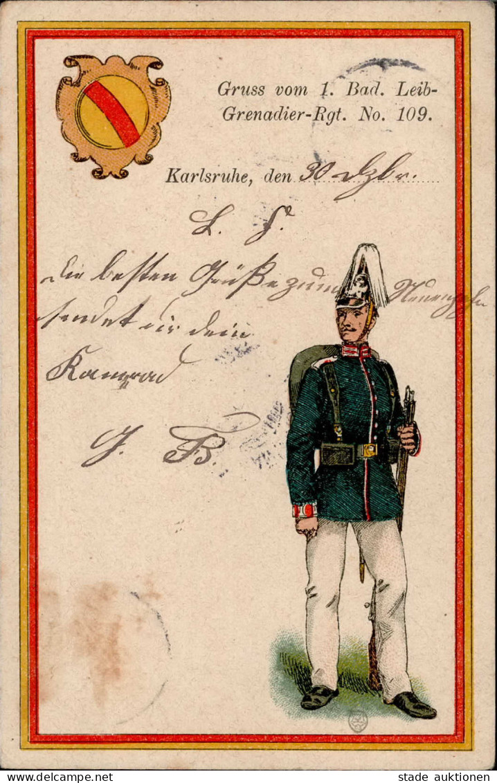 Karlsruhe 1. Bad. Leib-Grenadier-Regiment Nr. 109 I-II (etwas Fleckig) - Regimente