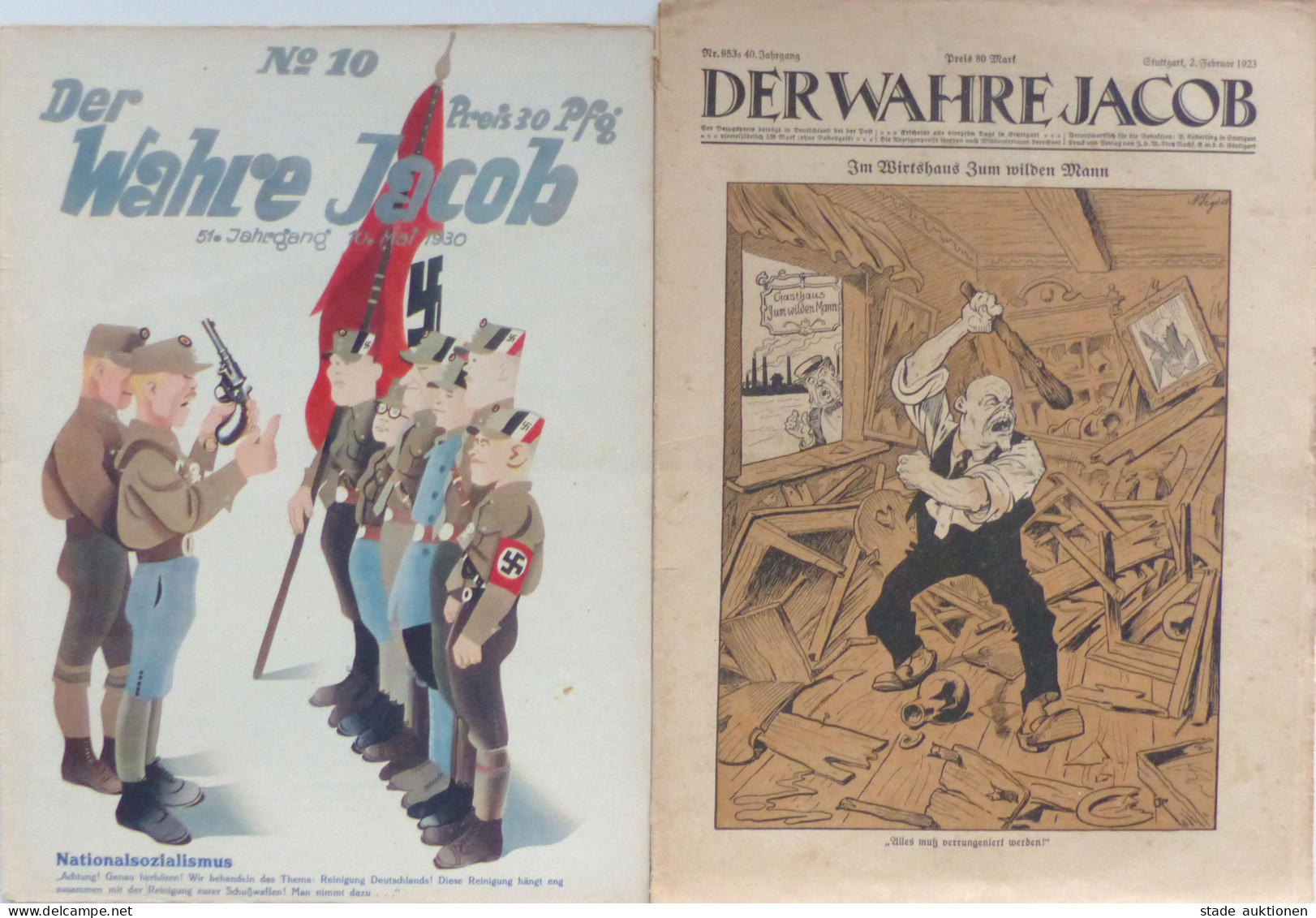 Zeitung Der Wahre Jacob. Sozialdemokratische Satire-Zeitschrift. Lot Mit 26 Ausgaben 1923-1930 In Unterschiedlicher Erha - Andere Oorlogen