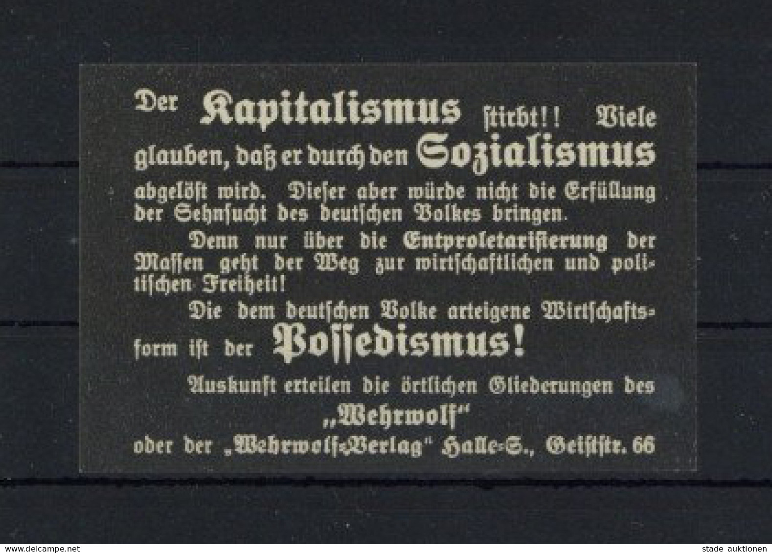 Zwischenkriegszeit Propaganda-Aufkleber, Wehrwolf-Verlag Halle-Saale I-II - Andere Kriege