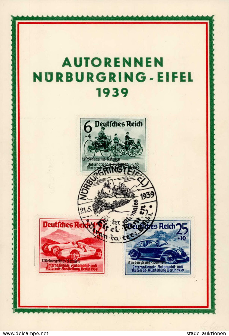NS-GEDENKBLATT WK II - AUTORENNEN NÜRBURG,Eifel S-o 1939 Mit Entspr. So-Marken (DR 695-97) I - Weltkrieg 1939-45